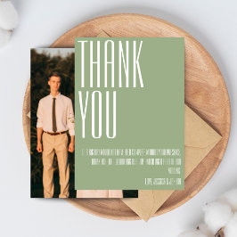 ミニマルはっきりしたタイポグラフィセージ緑の白い写真 サンキューカード