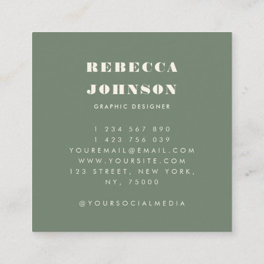 ミニマルはっきりしたタイポグラフィセージ緑モダンhi スクエア名刺 (裏面)