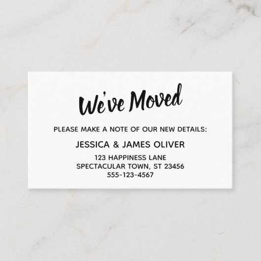 ミニマルはっきりしたタイポグラフィ「引っ越しました」カード 名刺 (正面)