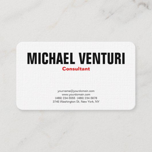 ミニマルはっきりしたプロフェッショナルプレーンシンプルホワイト 名刺 (正面)