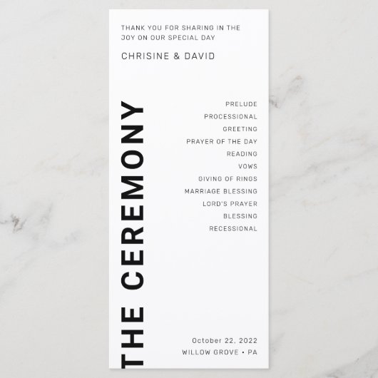 ミニマルはっきりしたム文字ホワイト結婚式 プログラム (正面)