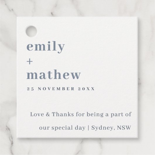 ミニマルはっきりしたモダングレイタイポグラフィ結婚ズ フェイバータグ (正面)