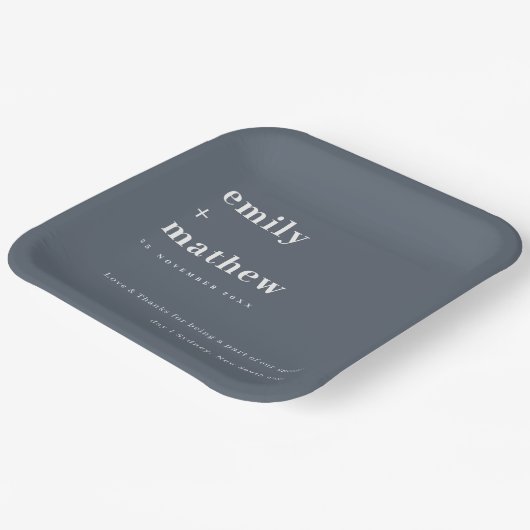 ミニマルはっきりしたモダングレイタイポグラフィ結婚ズ ペーパープレート (傾斜あり)