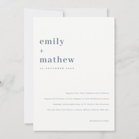 ミニマルはっきりしたモダングレイタイポグラフィ結婚ズ 招待状 (正面)
