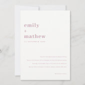 ミニマルはっきりしたモダンダスキピンクタイポグラフィ結婚ズ 招待状 (正面)