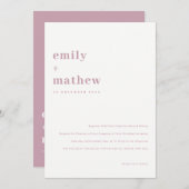 ミニマルはっきりしたモダンダスキピンクタイポグラフィ結婚ズ 招待状 (正面/裏面)
