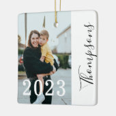 ミニマルはっきりしたモダン年ファミリ名スクリプトの写真 セラミックオーナメント (左)