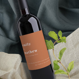 ミニマルはっきりしたモダンRust Orangeタイポグラフィ結婚's ワインラベル