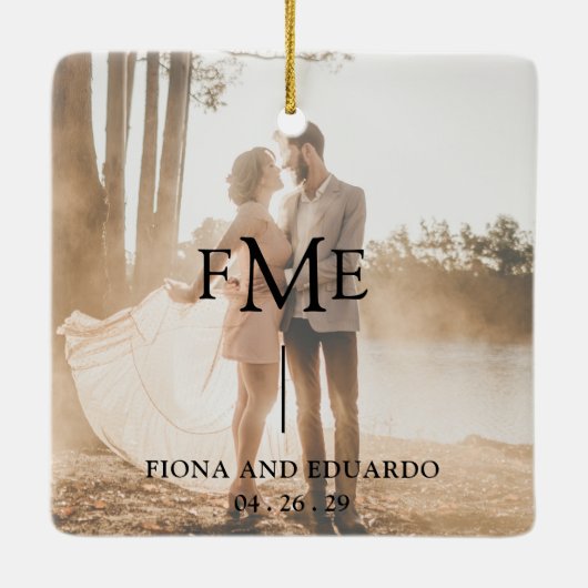 ミニマルはっきりしたモノグラム写真モダン セラミックオーナメント (裏面)