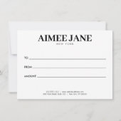 ミニマルはっきりしたラグジュアリーブティックブラックギフトカード (裏面)