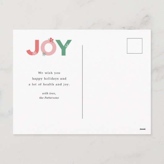 ミニマルはっきりしたリストジョイ3フォトコラージファミリー シーズンポストカード (裏面)