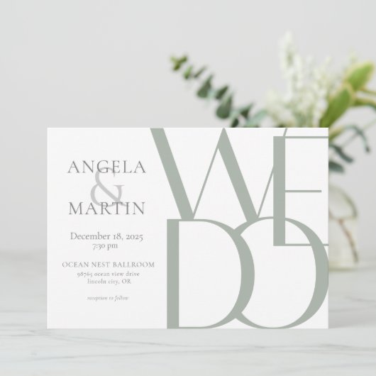 ミニマルはっきりしたリストセージホワイト結婚式招待状 招待状 (スタンド正面)