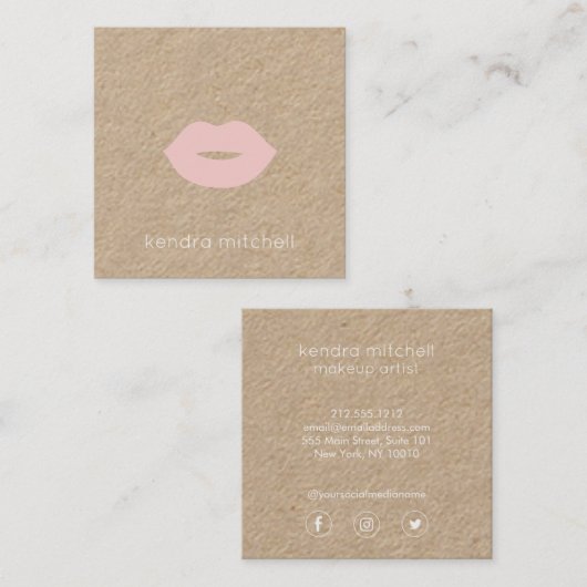 ミニマルはっきりしたリストピンクリップロゴメイクアップアーティストクラフト スクエア名刺 (正面/裏面)