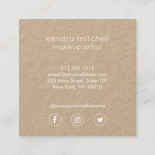 ミニマルはっきりしたリストピンクリップロゴメイクアップアーティストクラフト スクエア名刺 (裏面)