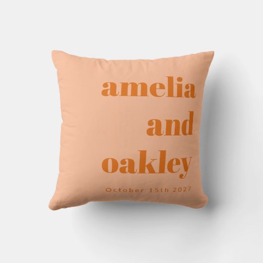 ミニマルはっきりしたリストピーチオレンジレトロカスタムウェディング クッション (裏面)