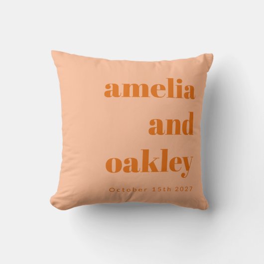 ミニマルはっきりしたリストピーチオレンジレトロカスタムウェディング クッション (正面)