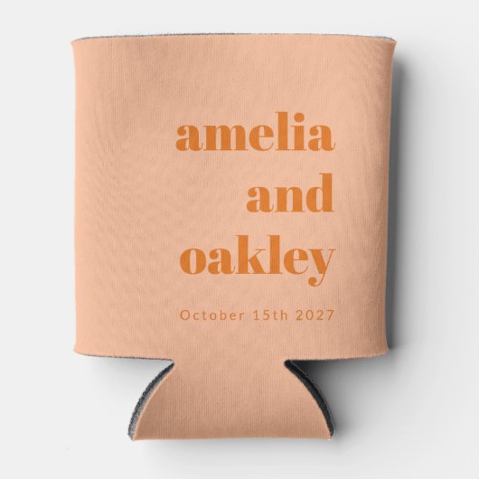 ミニマルはっきりしたリストピーチオレンジレトロカスタムウェディング 缶クーラー (正面)