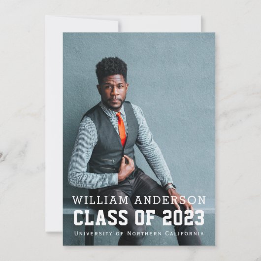 ミニマルはっきりしたリストフォトブルーバーチャル卒業 招待状 (正面)