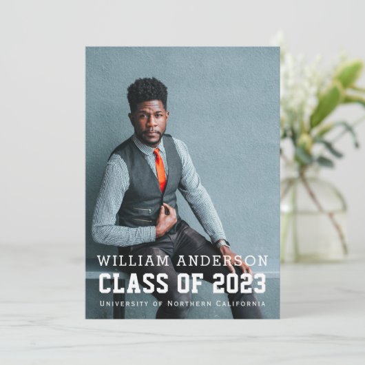 ミニマルはっきりしたリストフォトブルーバーチャル卒業 招待状 (スタンド正面)