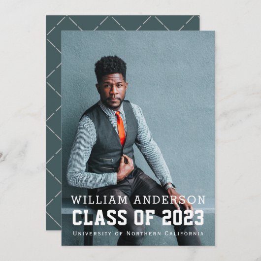 ミニマルはっきりしたリストフォトブルーバーチャル卒業 招待状 (正面/裏面)