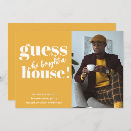 ミニマルはっきりしたリストフォト引っ越し祝いパーティーパーティー招待状 (正面/裏面)