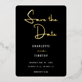 ミニマルはっきりしたリストブラックスクリプトウェディング日付を保存 箔招待状