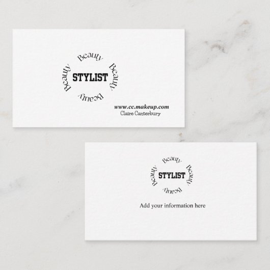 ミニマルはっきりしたリストブラックタイポグラフィ美しいスタイリスト 名刺 (正面/裏面)