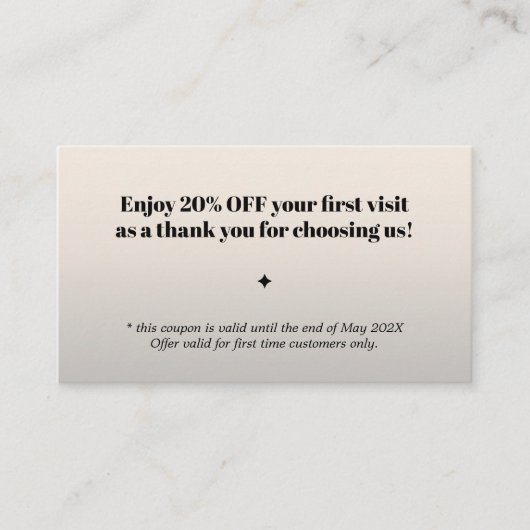 ミニマルはっきりしたリストブラックフェイクシルバーサロンクーポン 割引カード (正面)