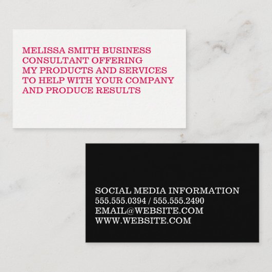 ミニマルはっきりしたリストホットピンクセリフ文字 名刺 (正面/裏面)