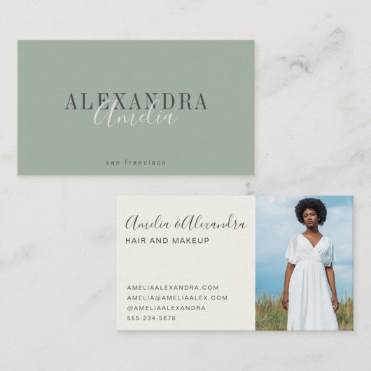 ミニマルはっきりしたリストボホセージ緑の写真 名刺 (正面/裏面)