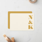 ミニマルはっきりしたリストモノグラム結婚イエロークリーム ノートカード (正面/裏面インサイチュ)