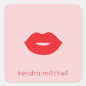 ミニマルはっきりしたリスト赤い唇のロゴメイクアップアーティストピンク スクエアシール (正面)