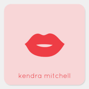 ミニマルはっきりしたリスト赤い唇のロゴメイクアップアーティストピンク スクエアシール
