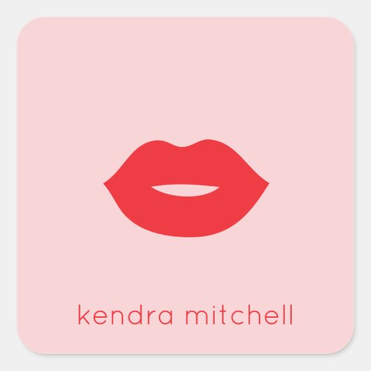 ミニマルはっきりしたリスト赤い唇のロゴメイクアップアーティストピンク スクエアシール (正面)