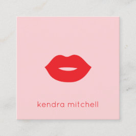 ミニマルはっきりしたリスト赤い唇のロゴメイクアップアーティストピンク スクエア名刺