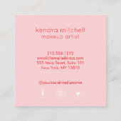 ミニマルはっきりしたリスト赤い唇のロゴメイクアップアーティストピンク スクエア名刺 (裏面)