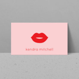 ミニマルはっきりしたリスト赤い唇のロゴメイクアップアーティストピンク 名刺