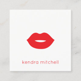 ミニマルはっきりしたリスト赤い唇のロゴメイクアップアーティストホワイト スクエア名刺