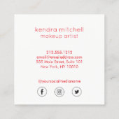 ミニマルはっきりしたリスト赤い唇のロゴメイクアップアーティストホワイト スクエア名刺 (裏面)