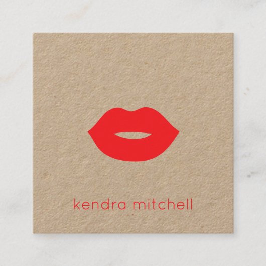 ミニマルはっきりしたリスト赤い唇のロゴメイクアップアーティストKraft スクエア名刺 (正面)