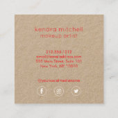 ミニマルはっきりしたリスト赤い唇のロゴメイクアップアーティストKraft スクエア名刺 (裏面)