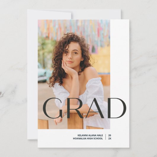 ミニマルはっきりしたリストGRAD写真卒業発表 案内状 (正面)