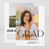 ミニマルはっきりしたリストGRAD写真卒業発表 案内状 (正面/裏面)