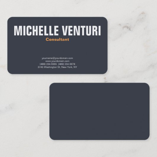 ミニマルはっきりした文字プロフェッショナルプレインブルーグレー 名刺 (正面/裏面)