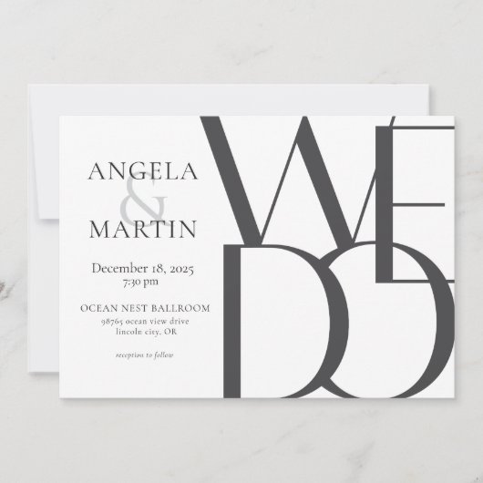 ミニマルはっきりした白黒結婚式招待状 招待状 (正面)