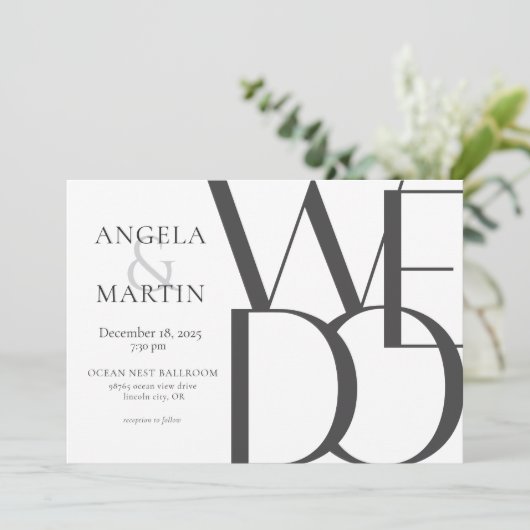 ミニマルはっきりした白黒結婚式招待状 招待状 (スタンド正面)