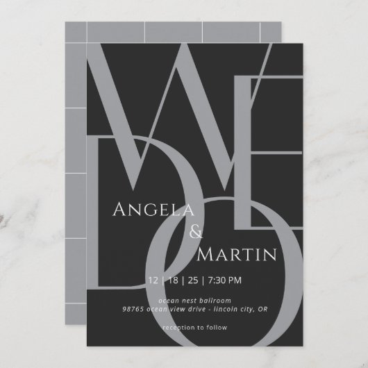 ミニマルはっきりした白黒結婚式招待状 招待状 (正面/裏面)