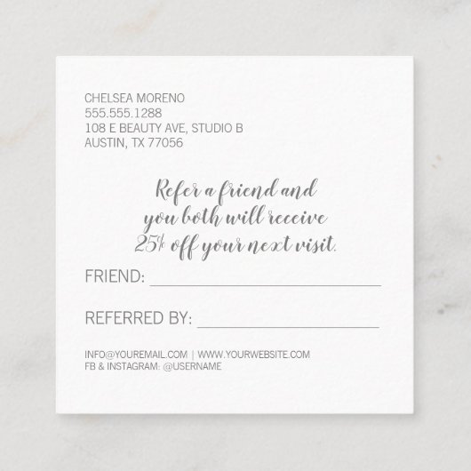 ミニマルはっきりした美しい |フレンドの参照 |ロイヤリティ 紹介カード (裏面)