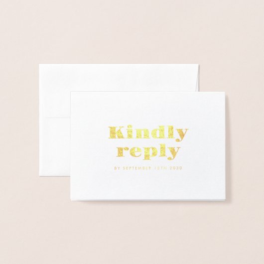 ミニマルはっきりした金ゴールドタイポグラフィウェディングRSVP 箔カード (封筒付き正面)