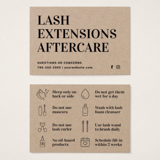 ミニマルまつ毛エクステンションLashアフターケアカード (正面&裏面)